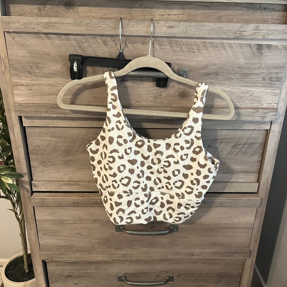 Gottex Cream and Brown Leopard Print Long line sports bra